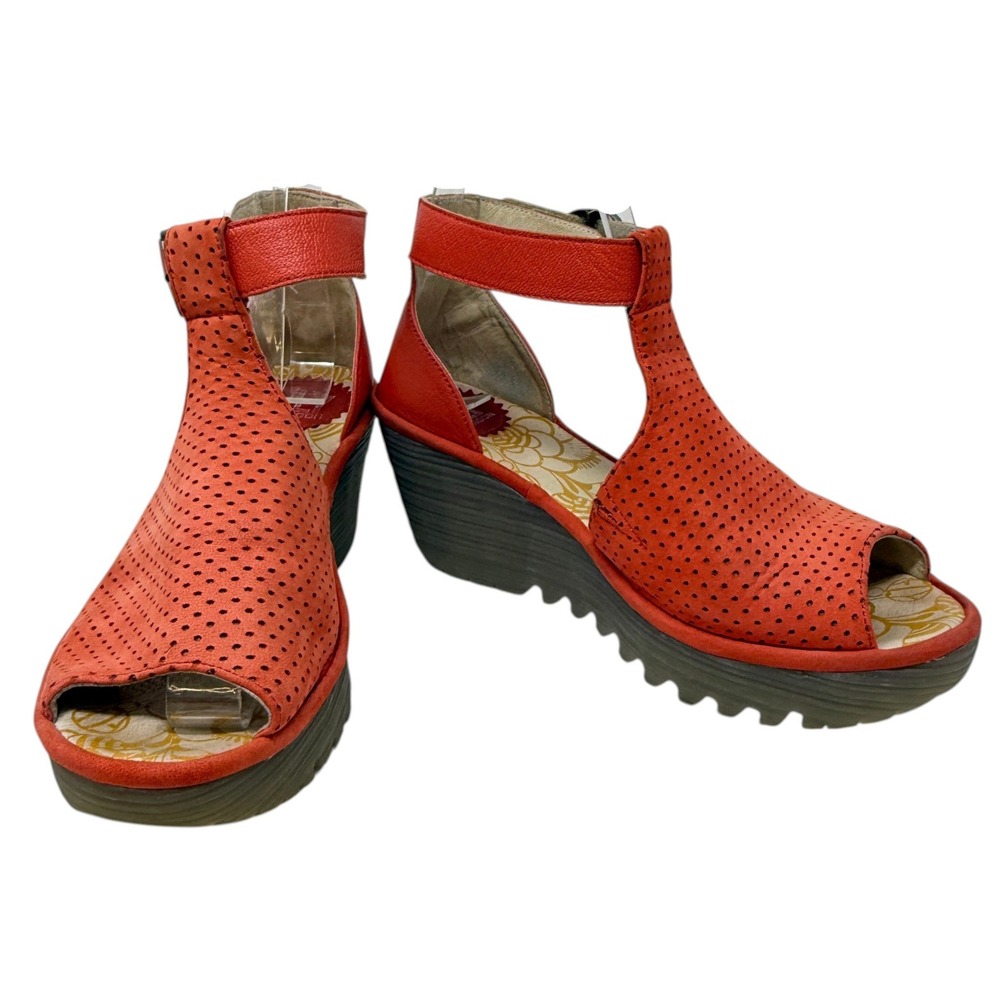 Fly London Womens Lemo Ankle Strap Platform Wedge Sandals‎ Devil Red 37